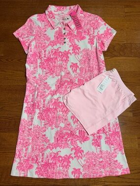 Lilly Pulitzer XL Frida Scallop Polo Dress UPF50+ PB anniversary toile NWT